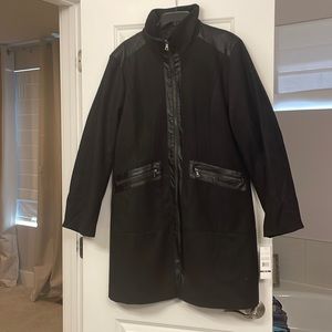 Harve Bernard wool/faux leather black coat, 3-4 length. New with tags.